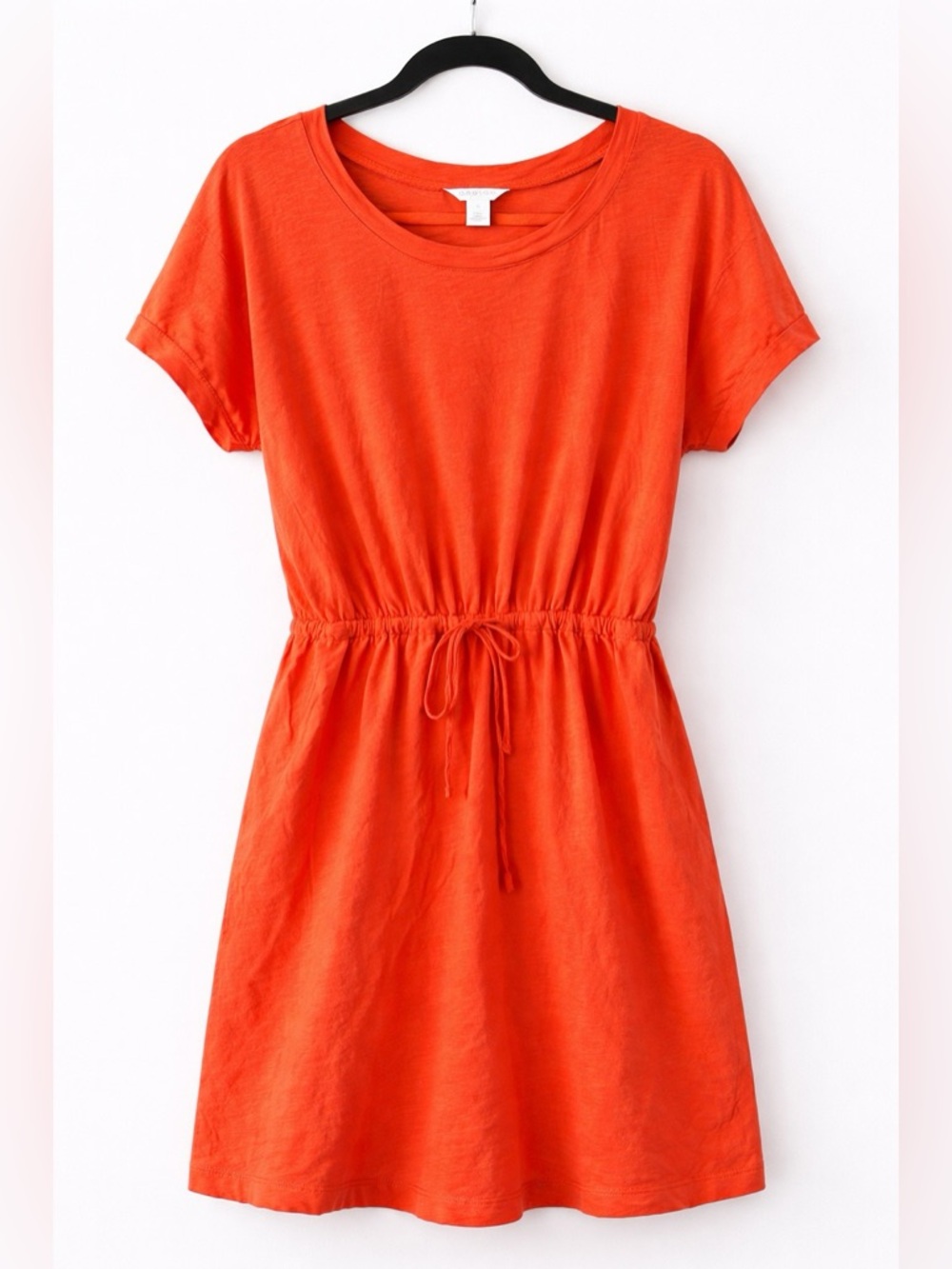 Caslon Orange Organic Cotton Dress XL Tie Waist Short Sleeve Tunic Mini Casual